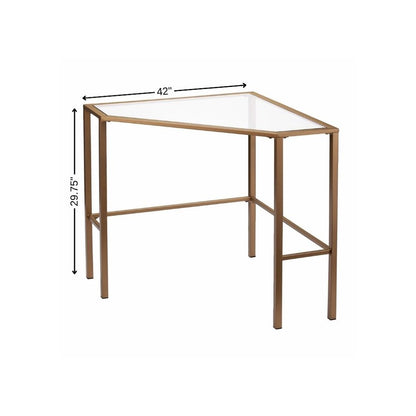42" Clear and Gold Glass and Iron Corner Writing Desk
