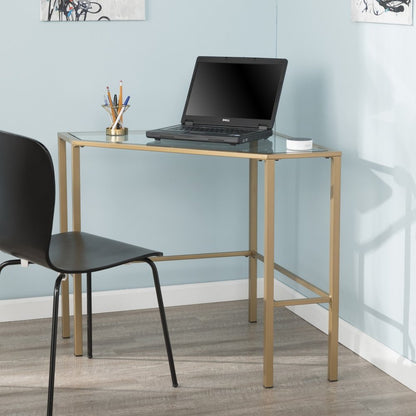 42" Clear and Gold Glass and Iron Corner Writing Desk