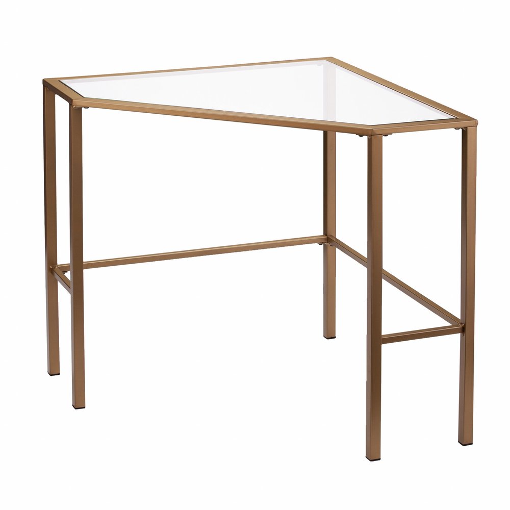42" Clear and Gold Glass and Iron Corner Writing Desk