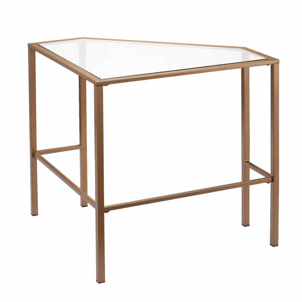 42" Clear and Gold Glass and Iron Corner Writing Desk