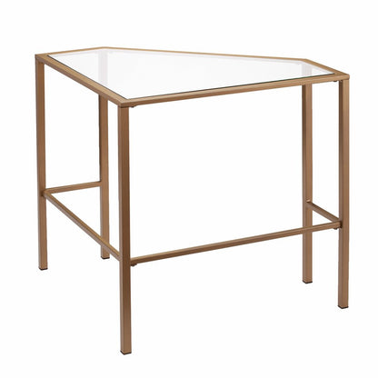 42" Clear and Gold Glass and Iron Corner Writing Desk