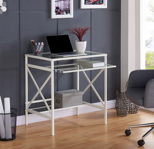 29" Clear And White Glass Writing Desk