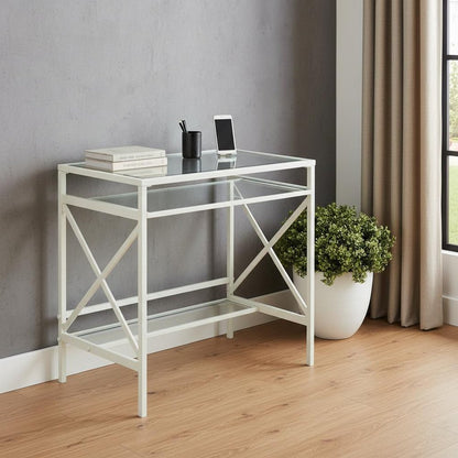 29" Clear And White Glass Writing Desk