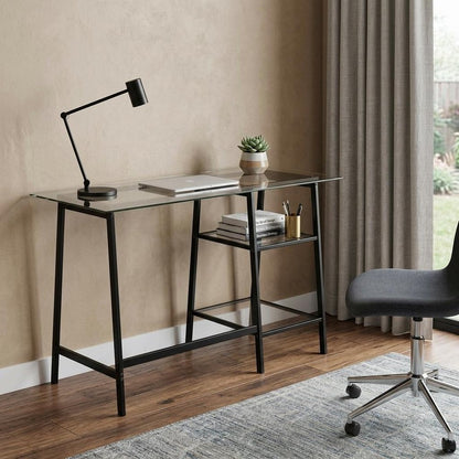 46" Clear and Black Glass Writing Desk