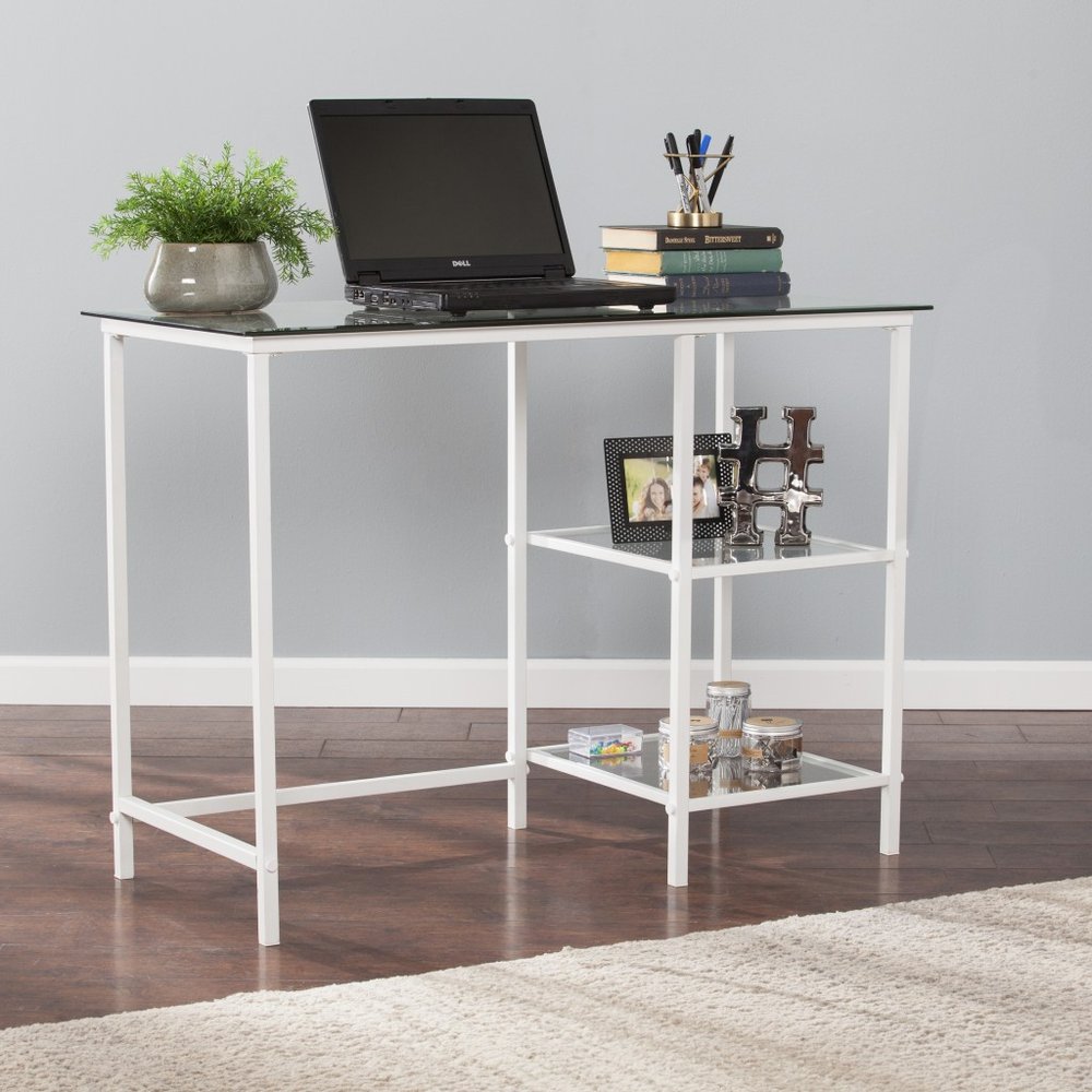 42" Clear and White Glass and Iron