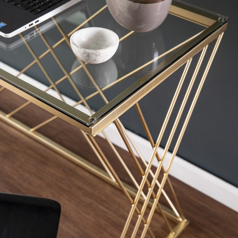 40" Clear and Gold Glass and Iron Sled