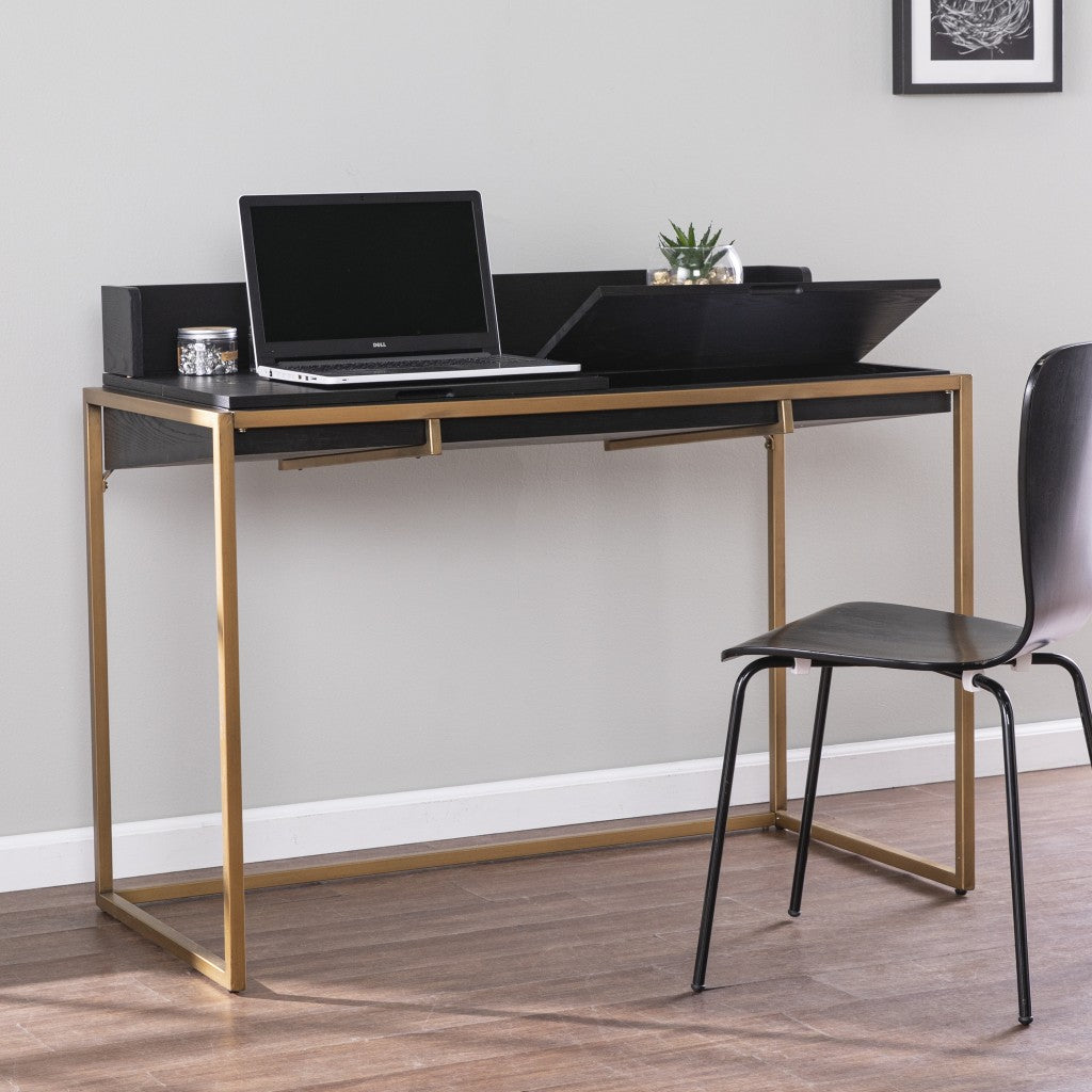 46" Black And Gold Writing Desk