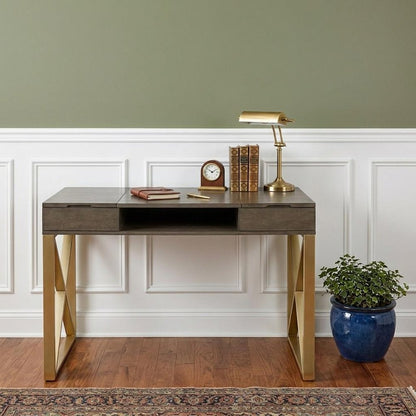 45" Gray and Gold Wood Sled With Two Drawers