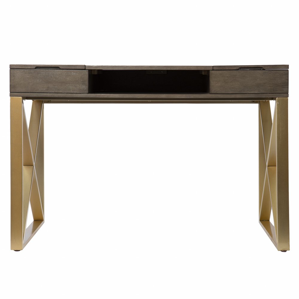 45" Gray and Gold Wood Sled With Two Drawers