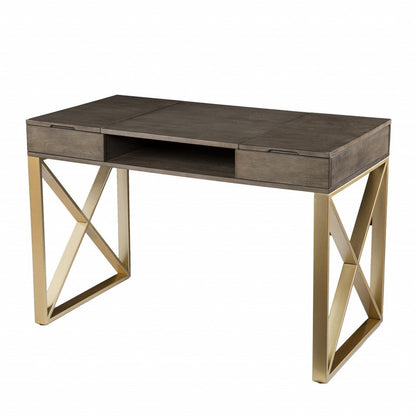 45" Gray and Gold Wood Sled With Two Drawers
