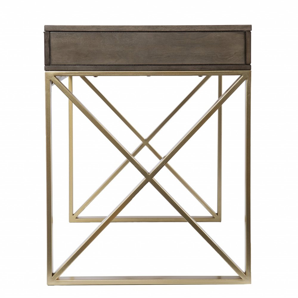 45" Gray and Gold Wood Sled With Two Drawers