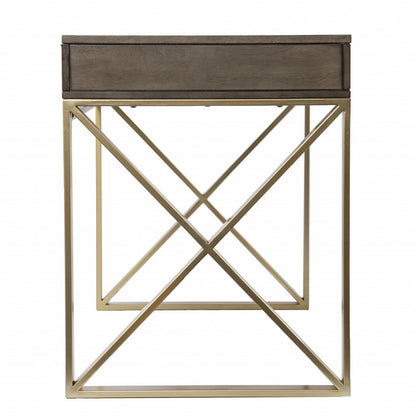 45" Gray and Gold Wood Sled With Two Drawers