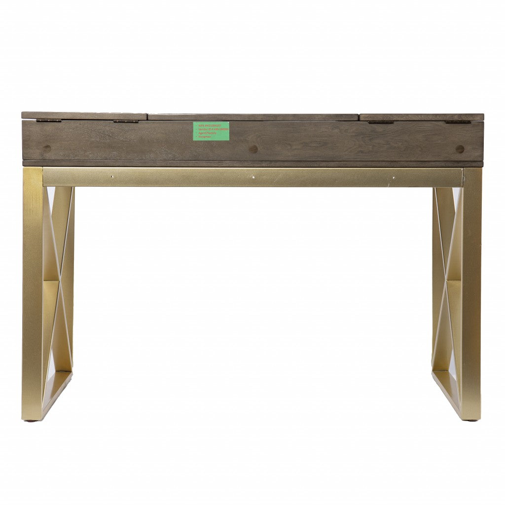 Modern Gray and Gold Writing Desk with Storage