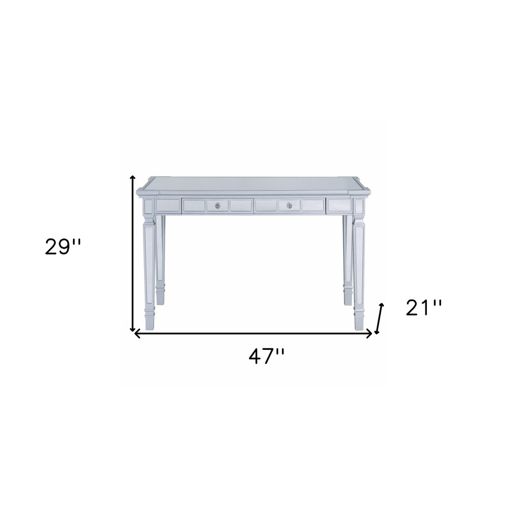 47" Silver Mirrored Writing Desk With Two Drawers