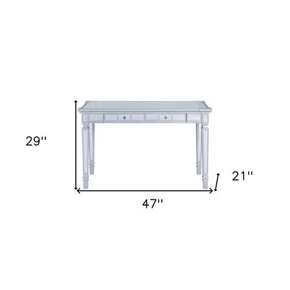 47" Silver Wood Mirrored With Two Drawers