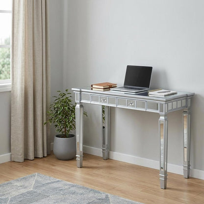 47" Silver Wood Mirrored With Two Drawers