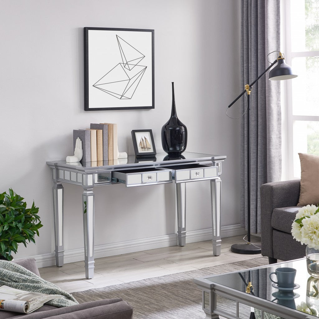 Silver Mirrored Writing Desk with Drawers