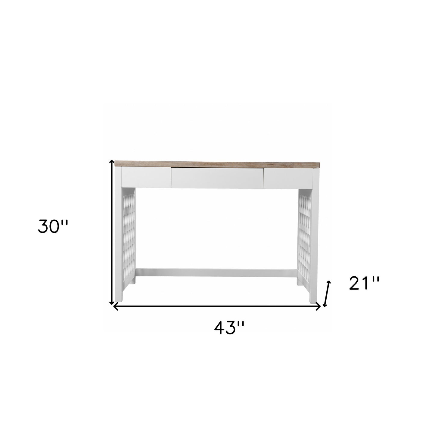 43" Natural And White Writing Desk With Three Drawers