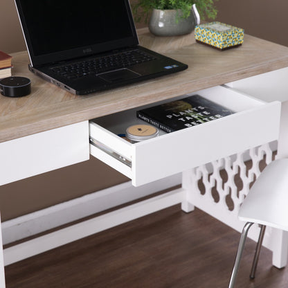 43" Natural And White Writing Desk With Three Drawers