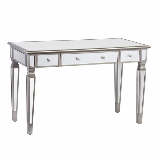 48" Silver Wood Mirrored With Three Drawers