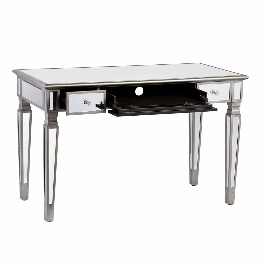 48" Silver Wood Mirrored With Three Drawers