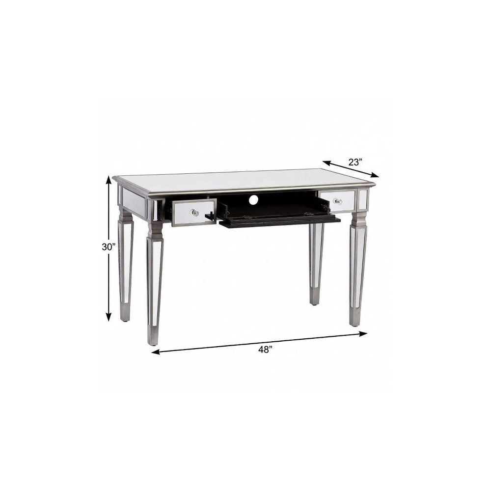 48" Silver Wood Mirrored With Three Drawers