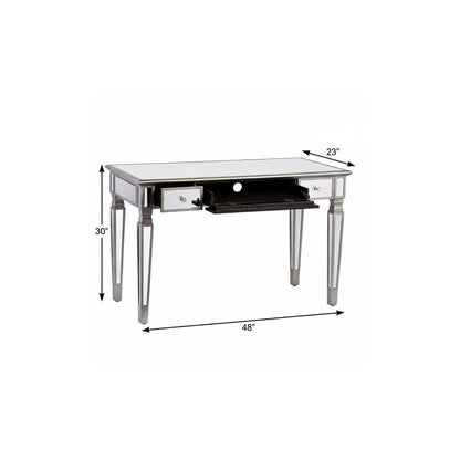 48" Silver Wood Mirrored With Three Drawers