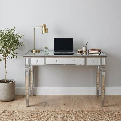 48" Silver Wood Mirrored With Three Drawers