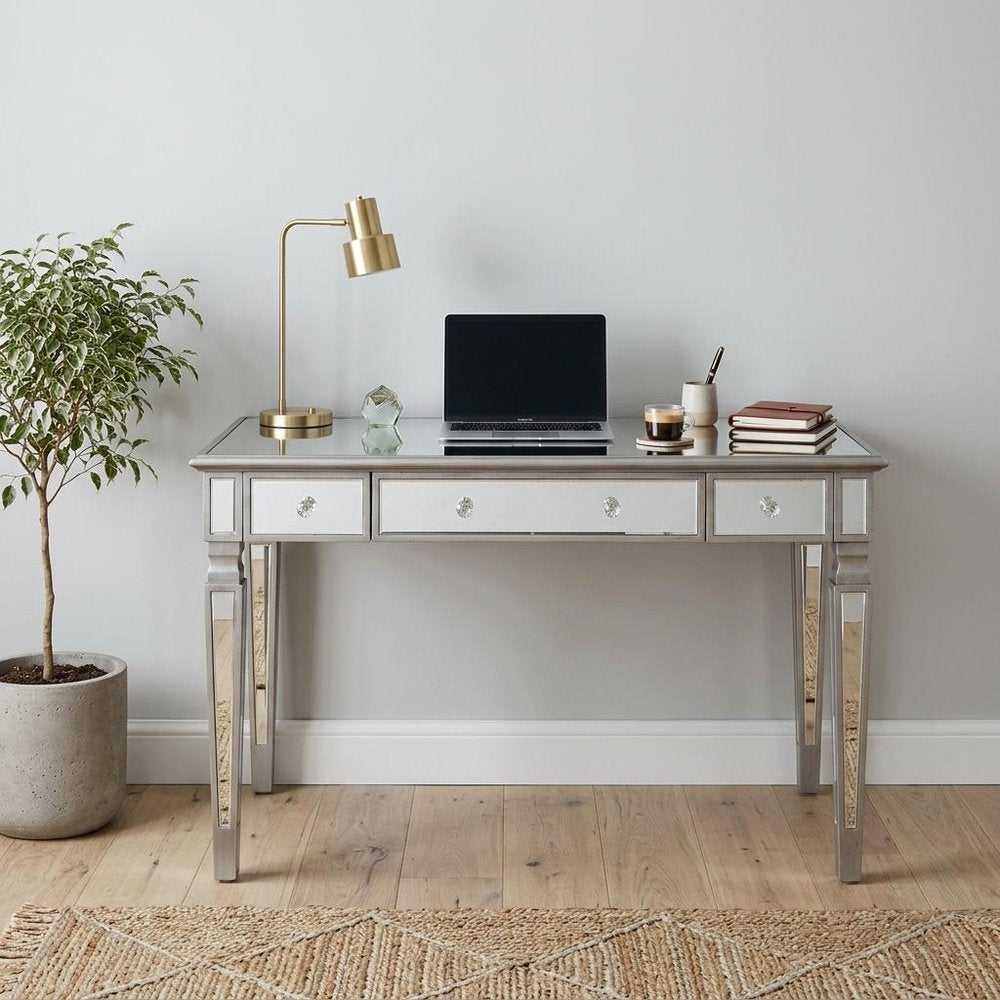 48" Silver Wood Mirrored With Three Drawers