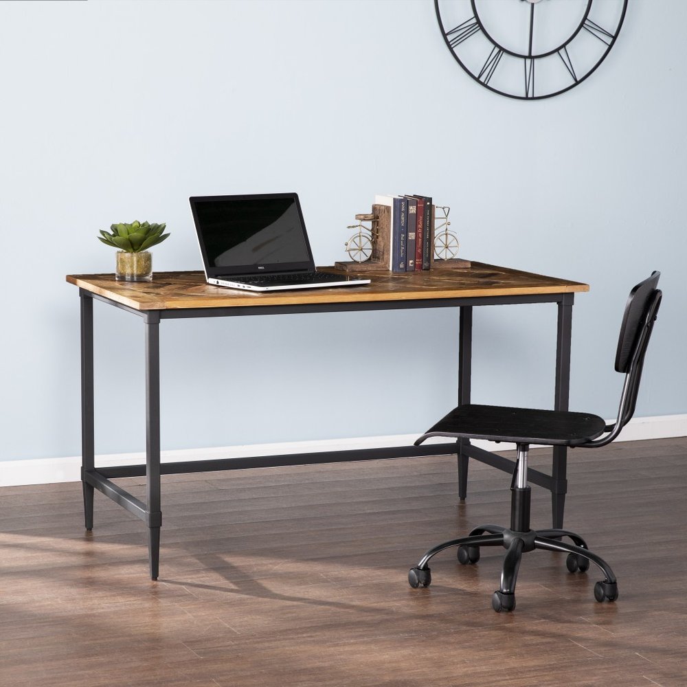 53" Natural and Black Wood Writing Desk