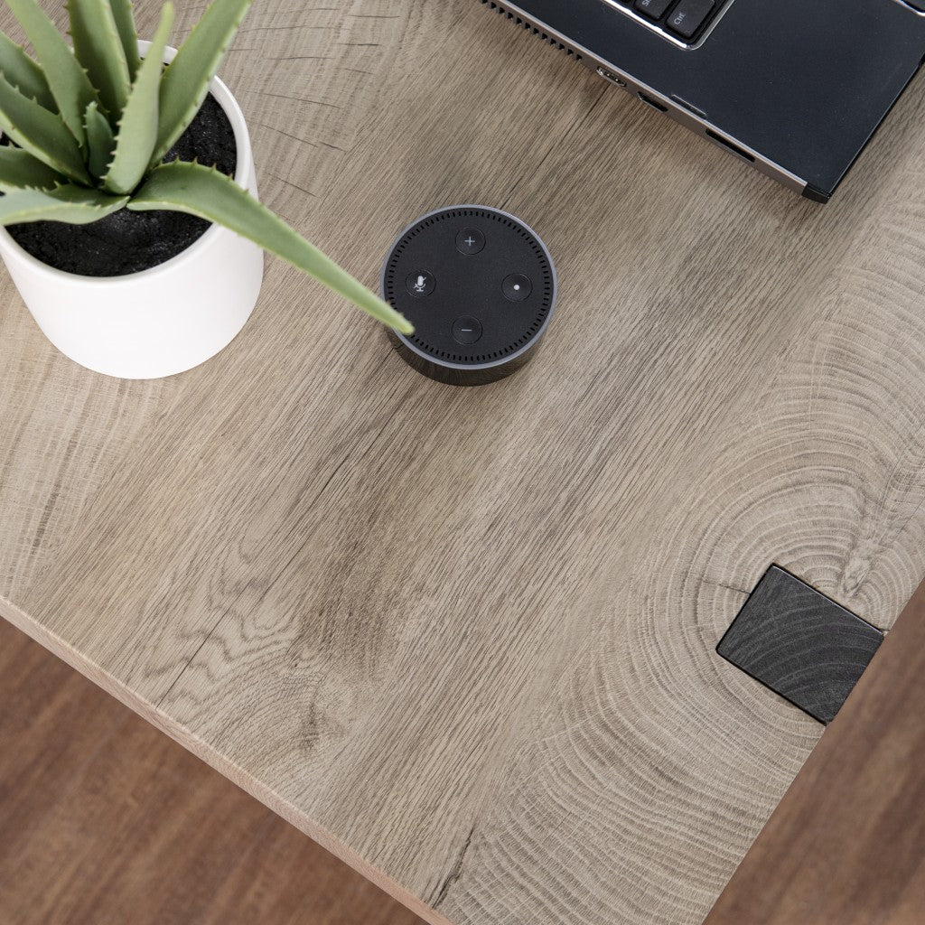 Modern Chunky Natural and Gray Wood Table Desk