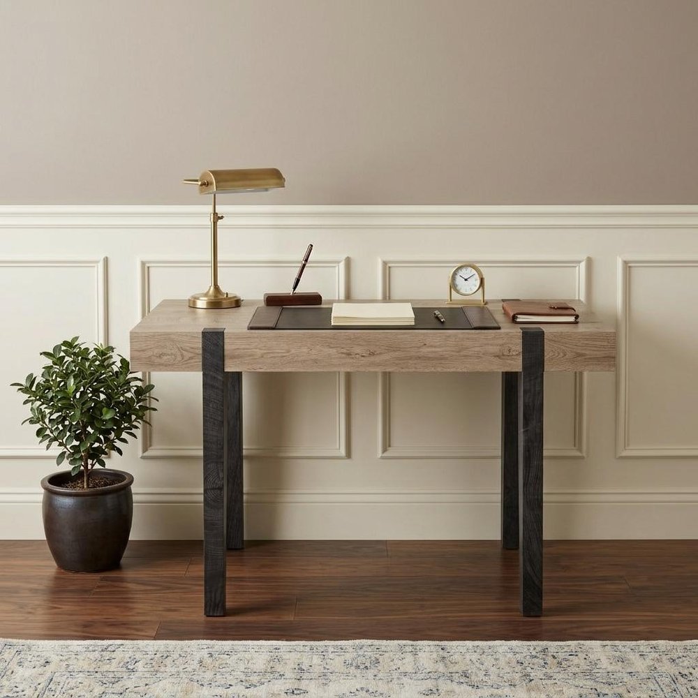 45" Natural and Dark Brown Wood Parsons