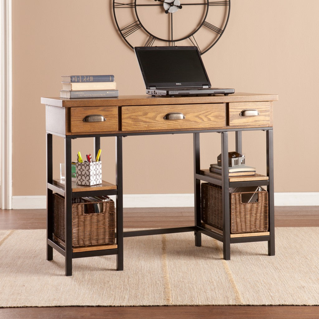 42" Gray And Black Writing Desk With Three Drawers