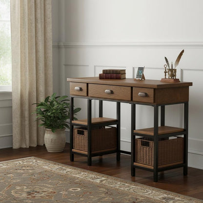 42" Gray And Black Writing Desk With Three Drawers