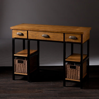 42" Gray And Black Writing Desk With Three Drawers