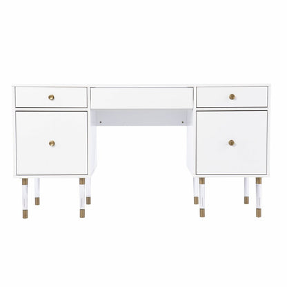 55" White Writing Desk With Four Drawers