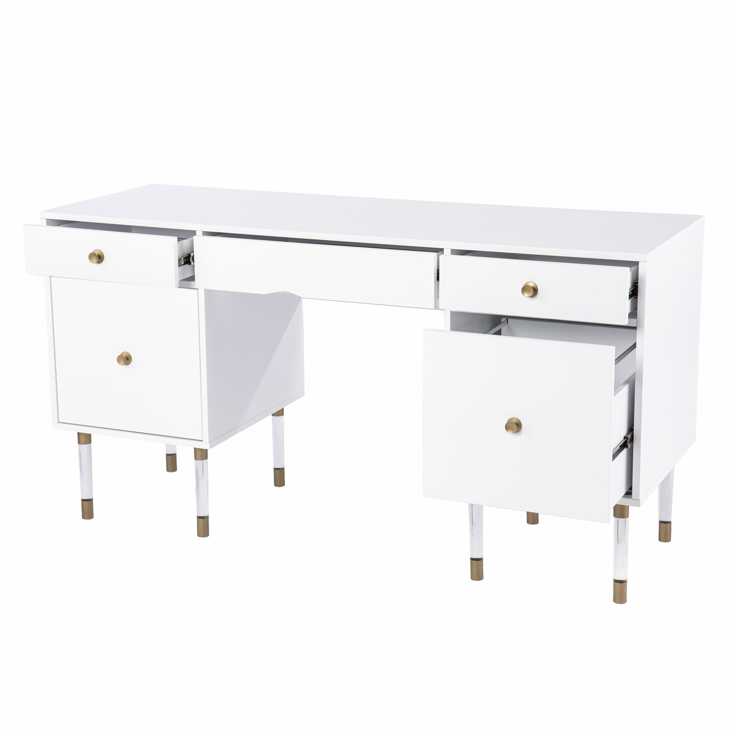 55" White Writing Desk With Four Drawers