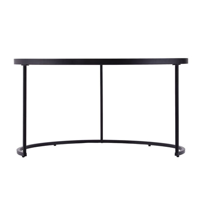 Set of Two Black And Silver Mirrored Round Nested Coffee Table Set