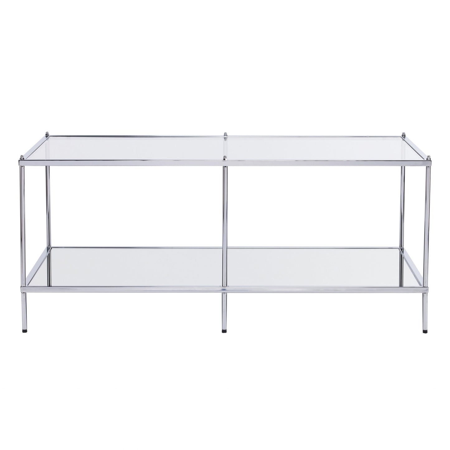 42" Chrome Glass And Metal Rectangular Mirrored Coffee Table