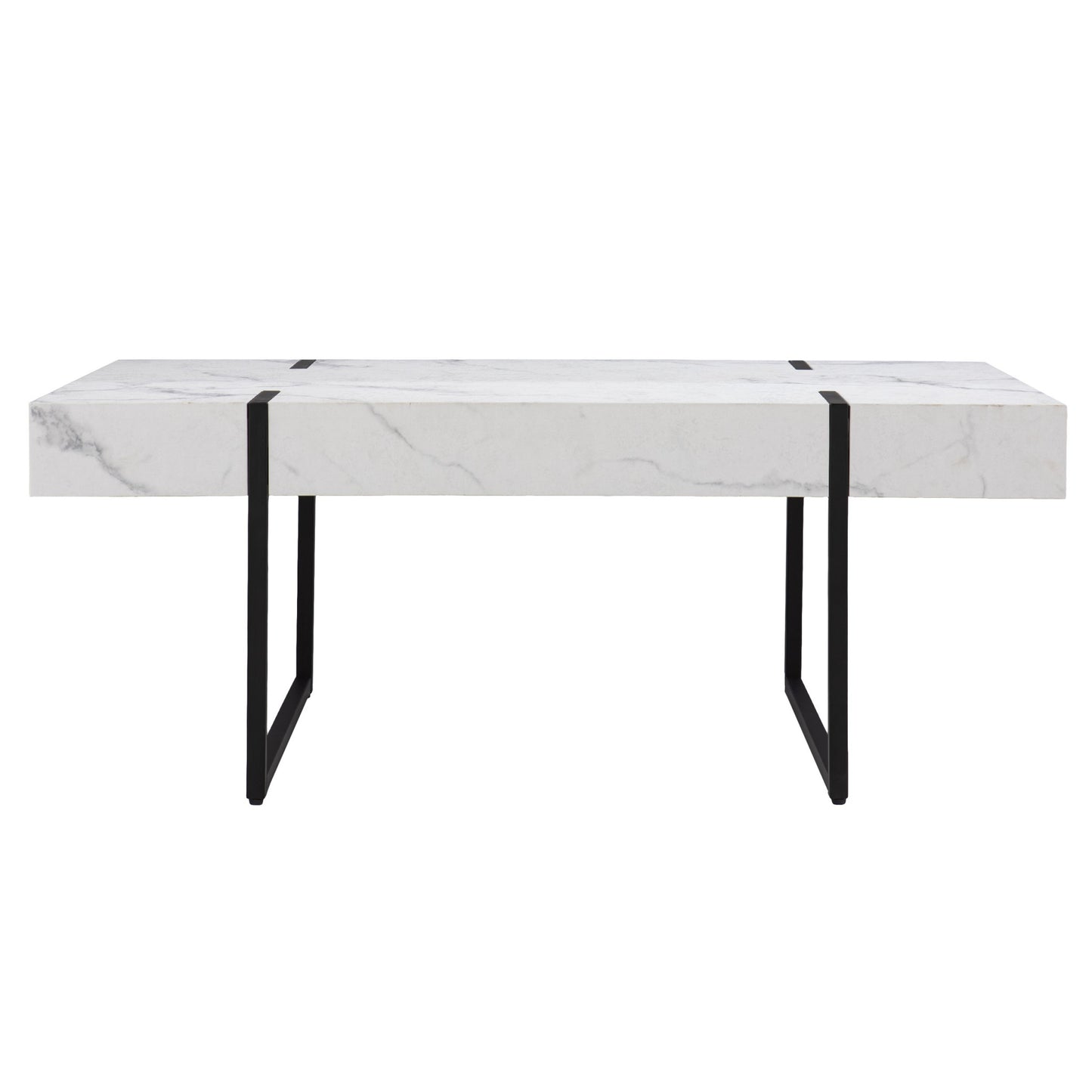 43" White Faux Marble And Iron With Iron Coffee Table