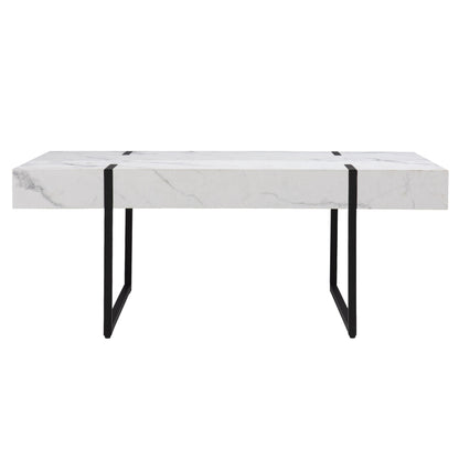 43" White Faux Marble And Iron With Iron Coffee Table