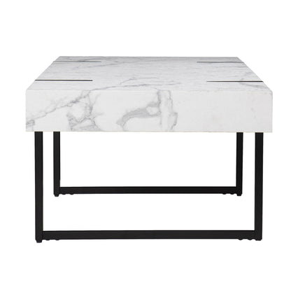 43" White Faux Marble And Iron With Iron Coffee Table