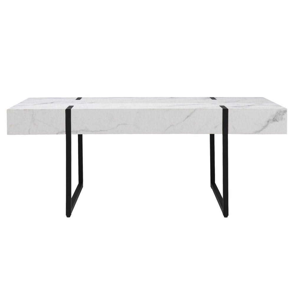 43" White And Black Faux Marble And Metal With Iron Coffee Table