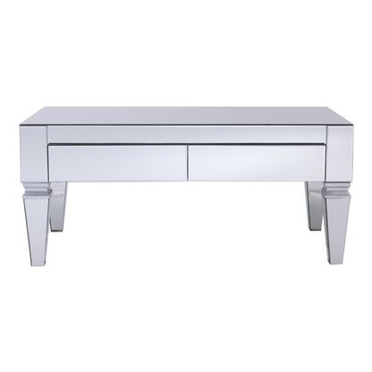 41" Silver Glass With Iron Mirrored Coffee Table