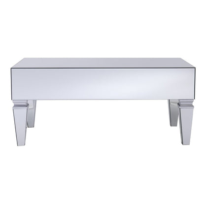 41" Silver Glass With Iron Mirrored Coffee Table