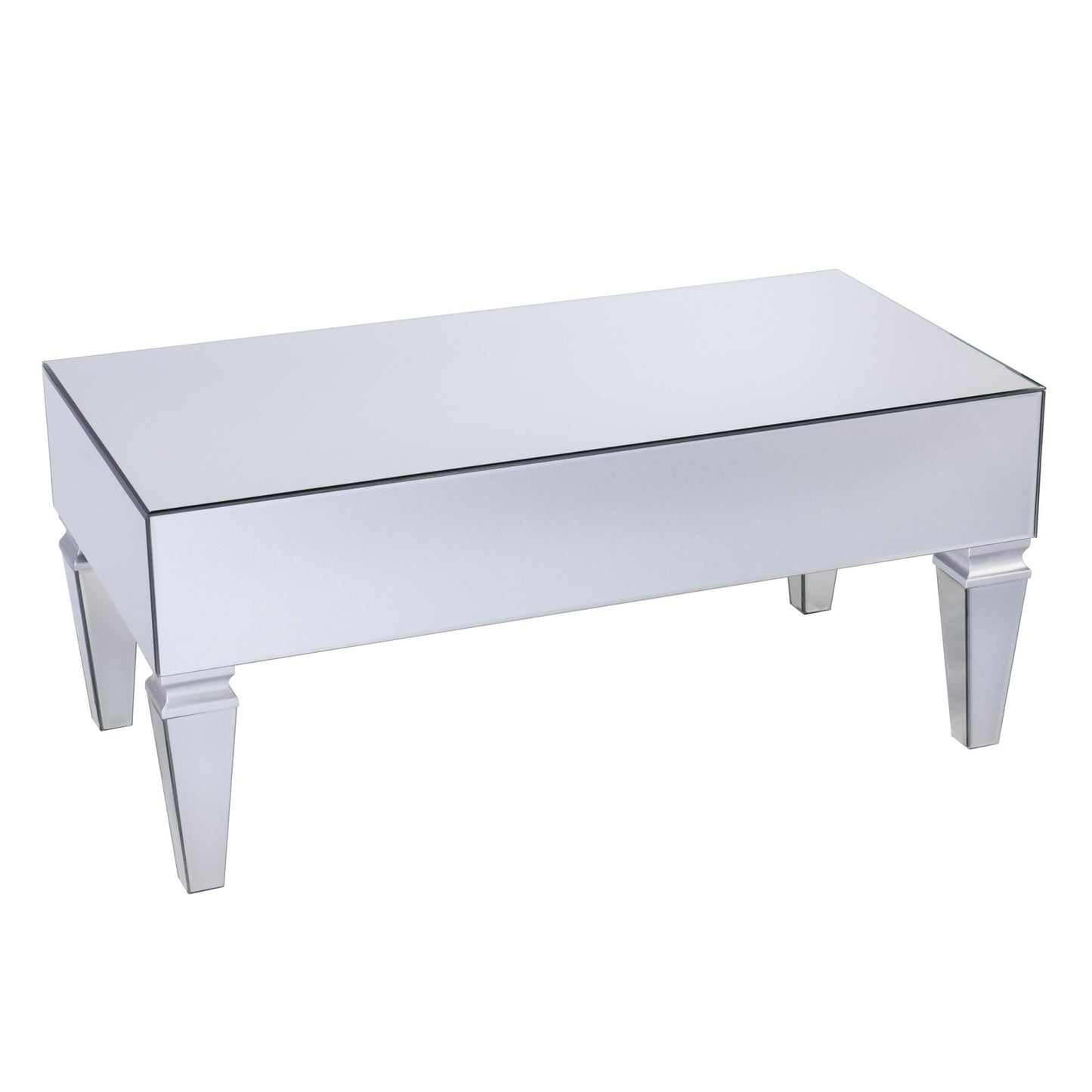 41" Silver Glass With Iron Mirrored Coffee Table