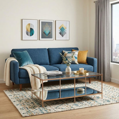 42" Clear And Gold Glass And Metal Coffee Table