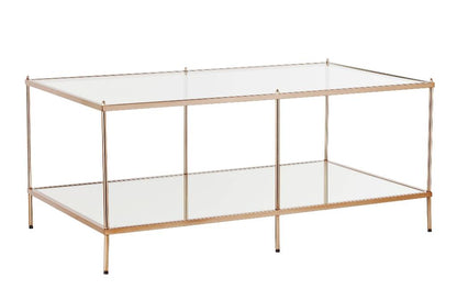 42" Gold Glass And Metal Rectangular Mirrored Coffee Table