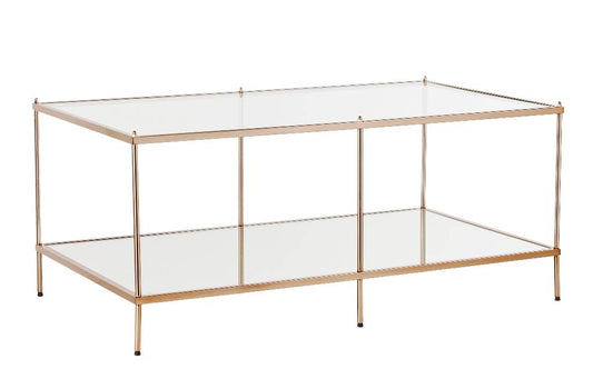 42" Gold Glass And Metal Rectangular Mirrored Coffee Table