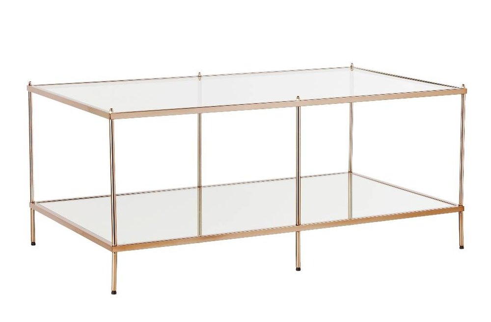 42" Clear And Gold Glass And Metal Coffee Table